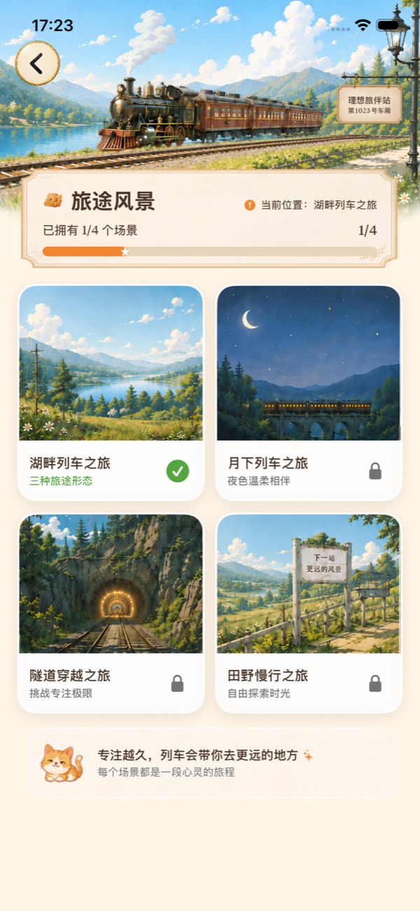 专注列车 — 旅途风景 · 逐段解锁